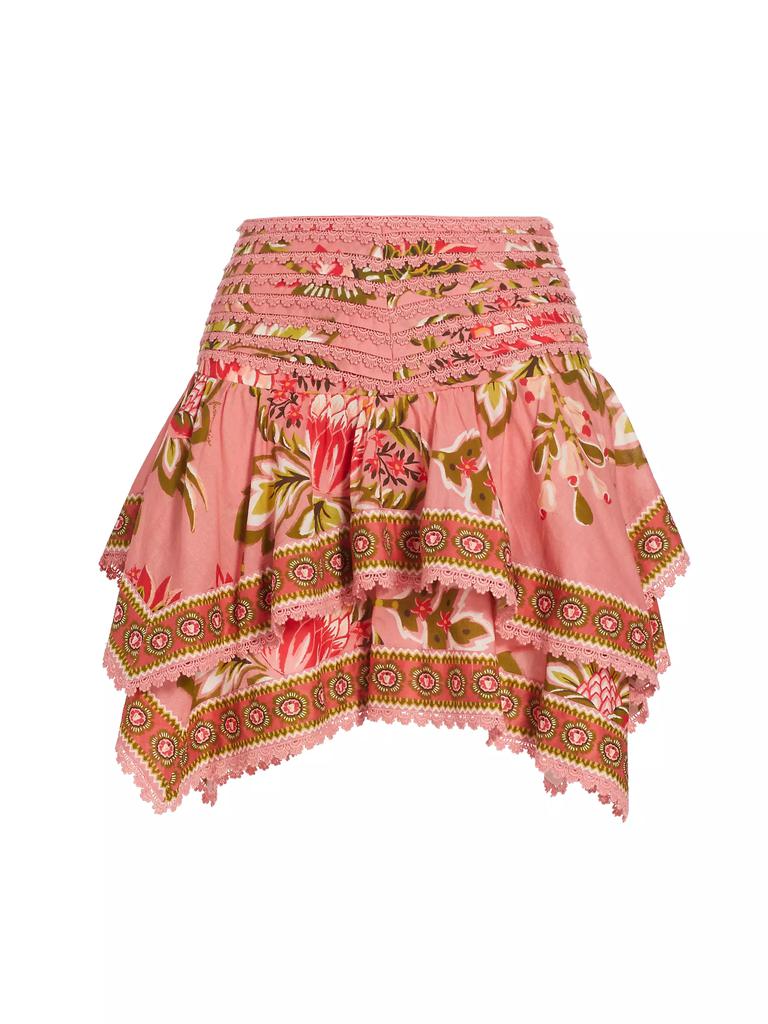 Farm Rio Aura Tiered Floral Cotton Miniskirt