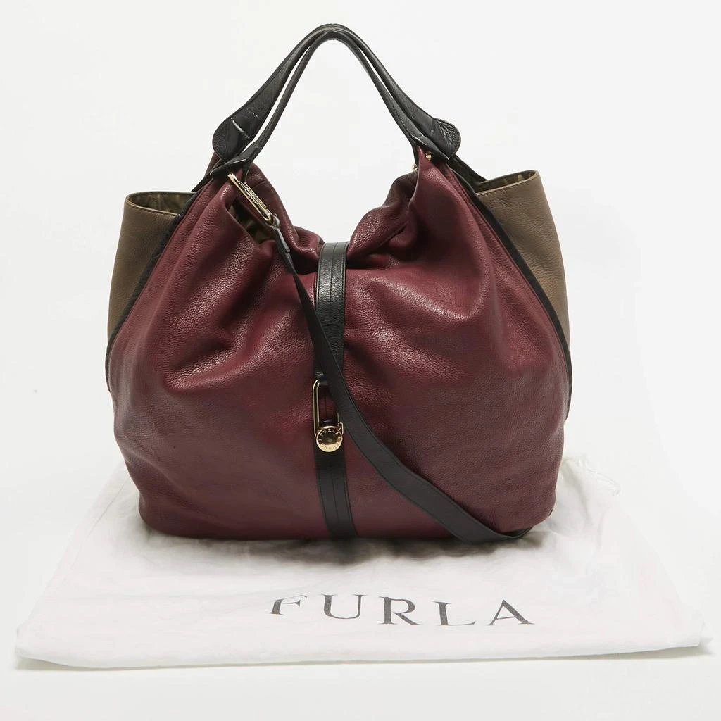 Furla Furla Burgundy/Beige Leather Clasp Shoulder Bag 10