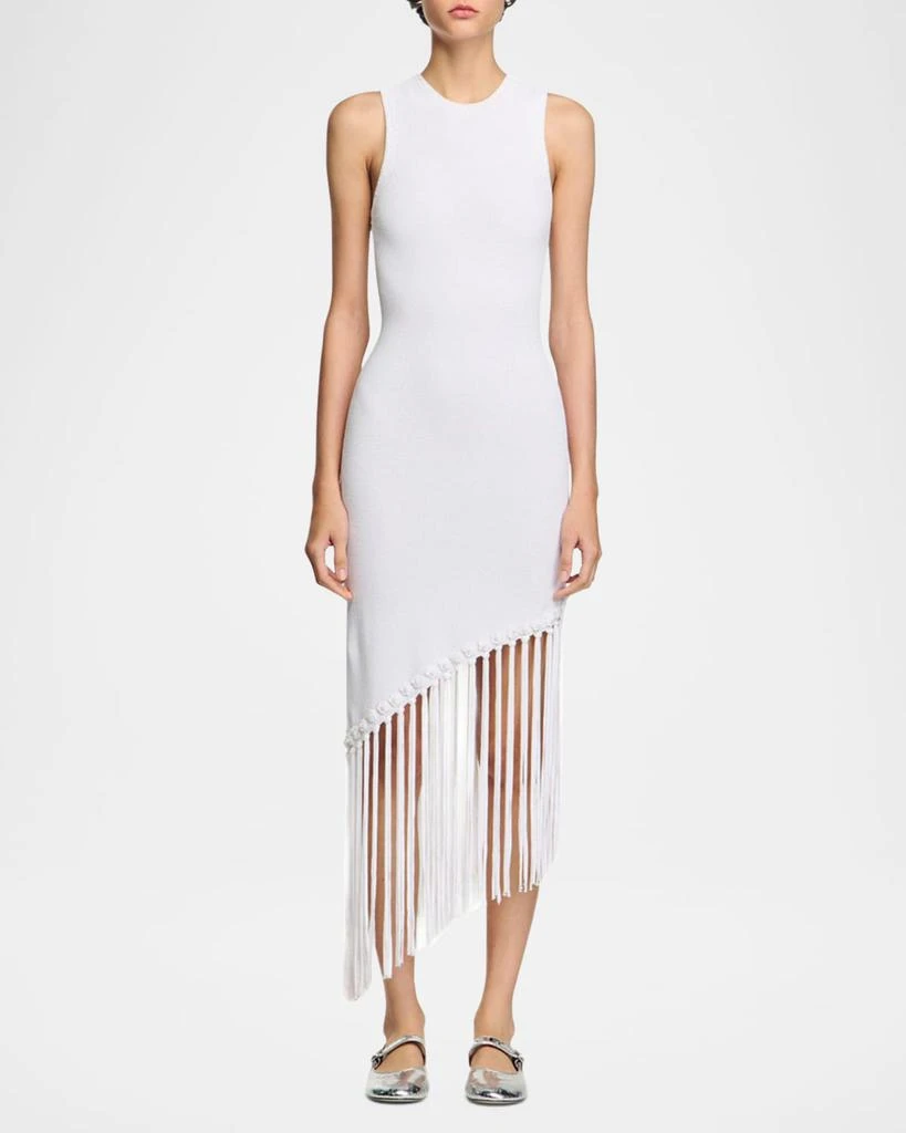 Sandro Heloise Asymmetric Fringe-Trim Midi Dress 4