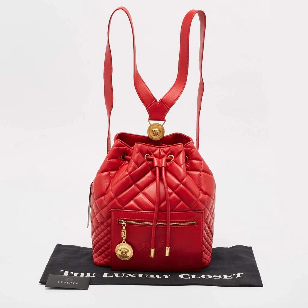 Versace Versace Red Quilted Leather Medusa Tribute Drawstring Backpack 10
