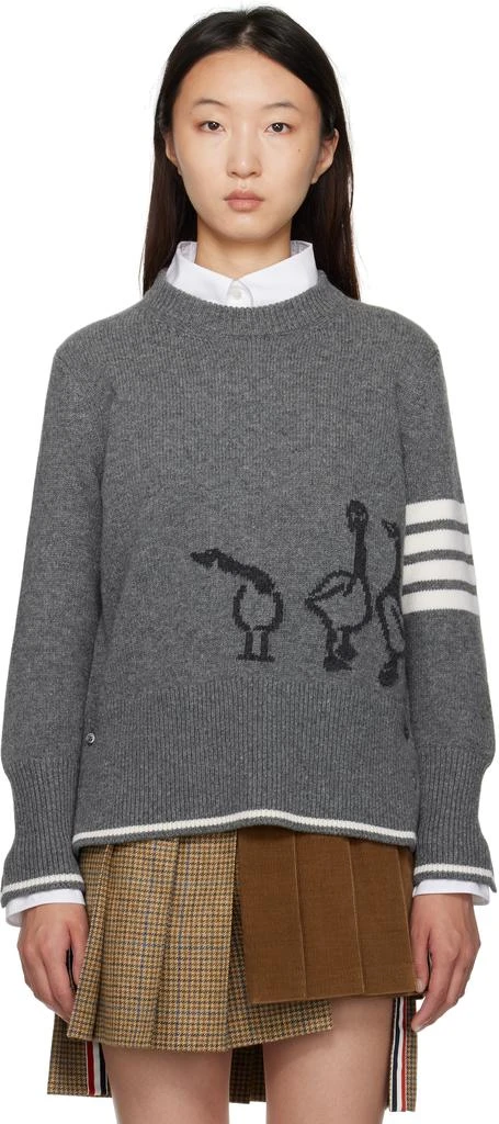 Thom Browne Gray Fine Merino Intarsia Geese 4-Bar Sweater 1