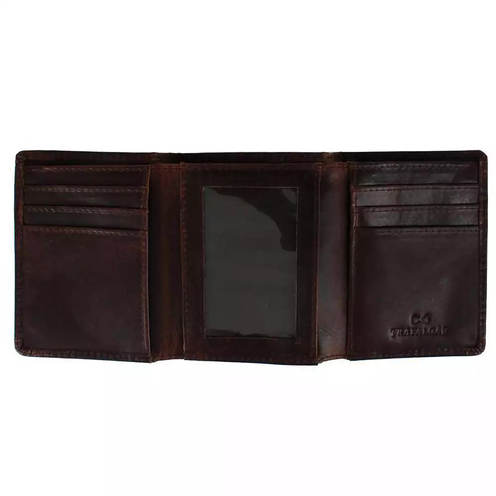 TRAFALGAR Men's Tennyson Tri-Fold Genuine Leather Wallet with ID Window