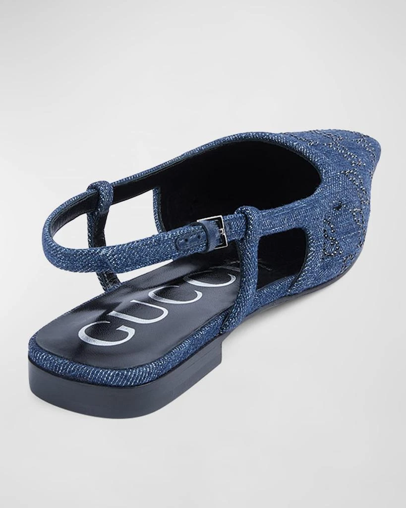 Gucci Demi Crystal GG Denim Slingback Ballerina Flats 3