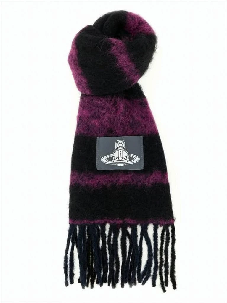 Vivienne Westwood Deep Purple and Black Striped Alpaca Blend Scarf