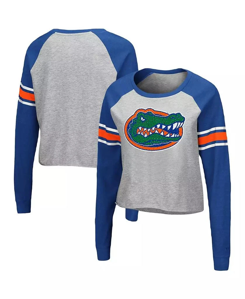 Colosseum Women's Heathered Gray and Royal Florida Gators Decoder Pin Raglan Long Sleeve T-shirt 1