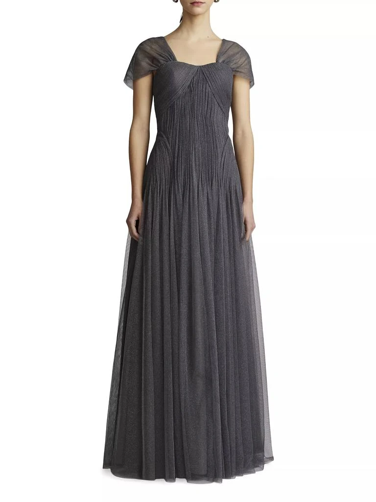 Zac Posen Glitter Tulle Cap-Sleeve Gown 4