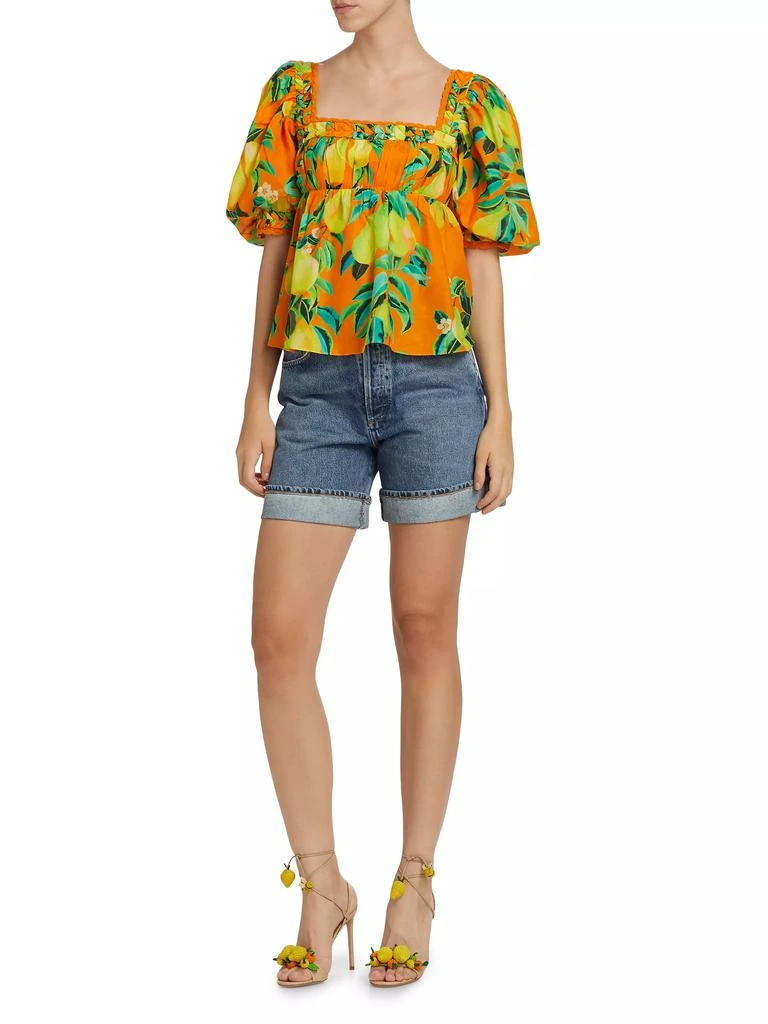 Farm Rio Pears Cotton Puff-Sleeve Blouse 2
