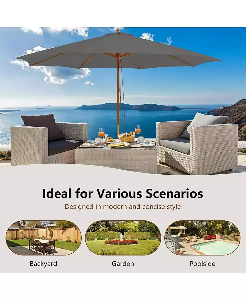 GOUUN 10 Feet Patio Umbrella with 8 Wooden Ribs and 3 Adjustable Heights 4