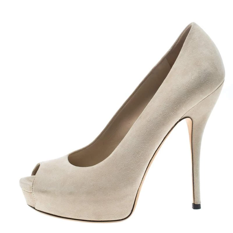 Gucci Gucci Beige Suede Sofia Peep Toe Platform Pumps Size 37 2
