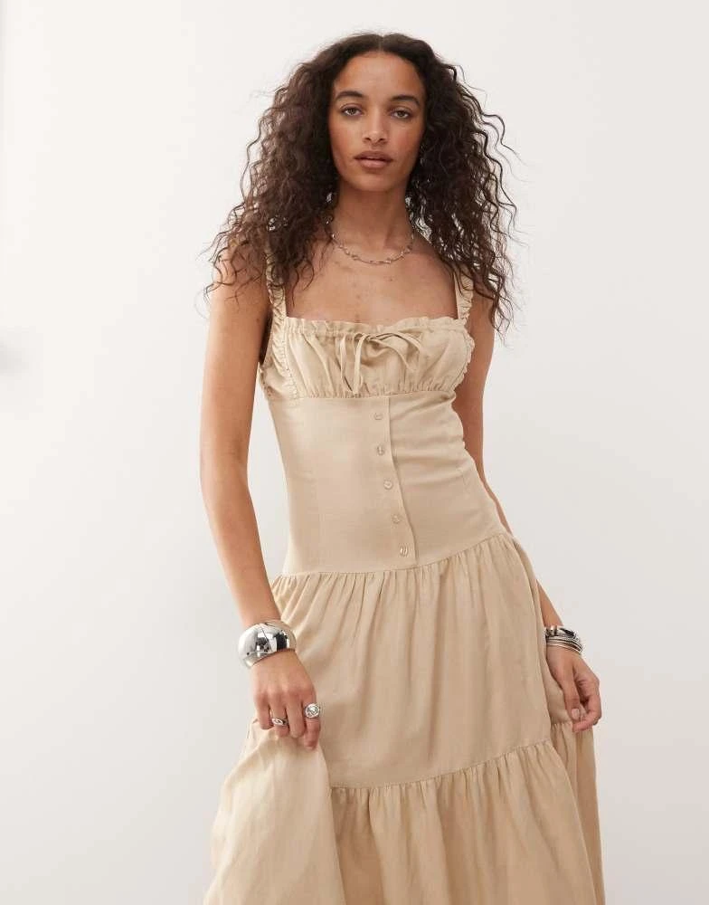 beige milkmaid dress Beige Milkmaid A-Line Maxi Arlette Dress XS