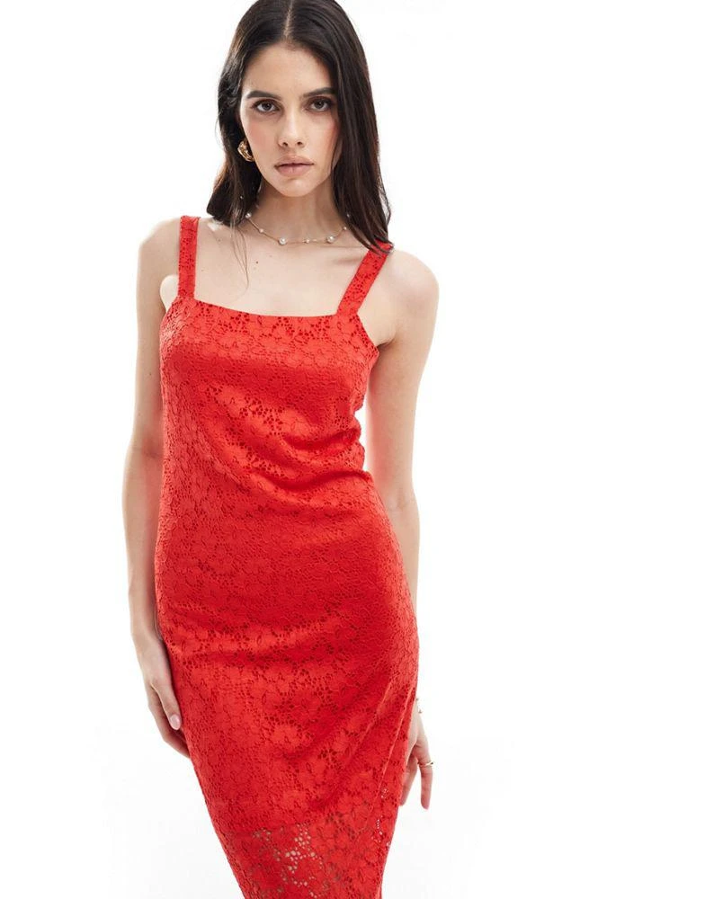 Y.A.S. Y.A.S lace maxi dress with slit back in red 3