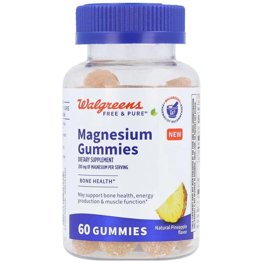 Walgreens Free & Pure Magnesium 20 mg Gummies Natural Pineapple 1