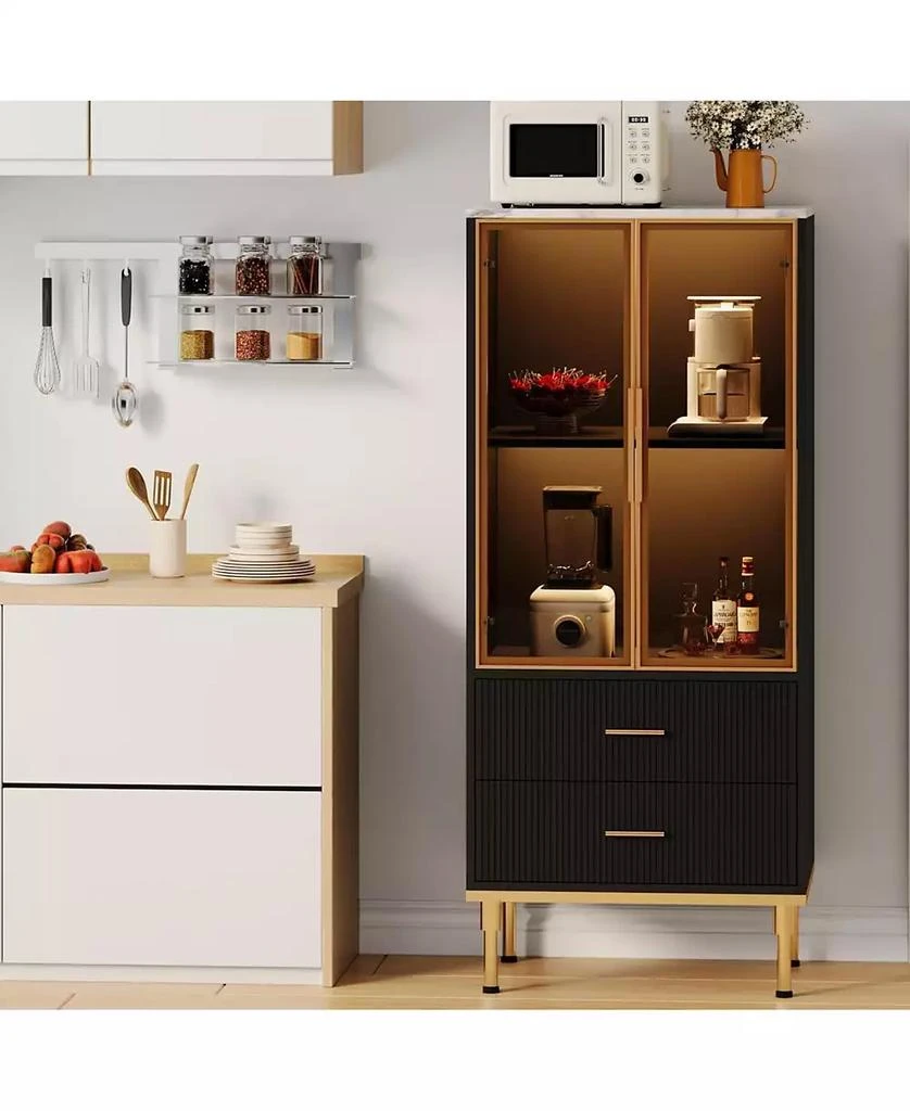 gaomon Fluted Glass Door Storage Cabinet w/Adjustable Shelves
2 Drawers |Black Contemporary Display Unit for Kitchen Pantry or Living Room Storage 5