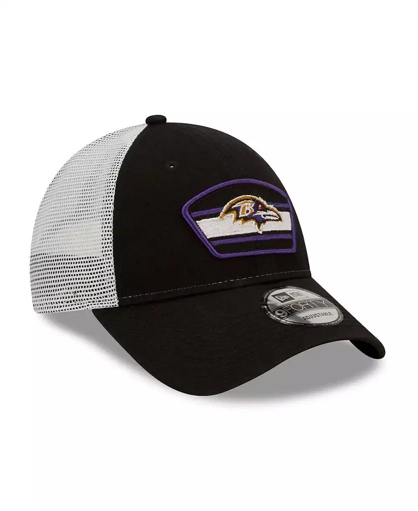 New Era Men's Black, White Baltimore Ravens Logo Patch Trucker 9FORTY Snapback Hat 3
