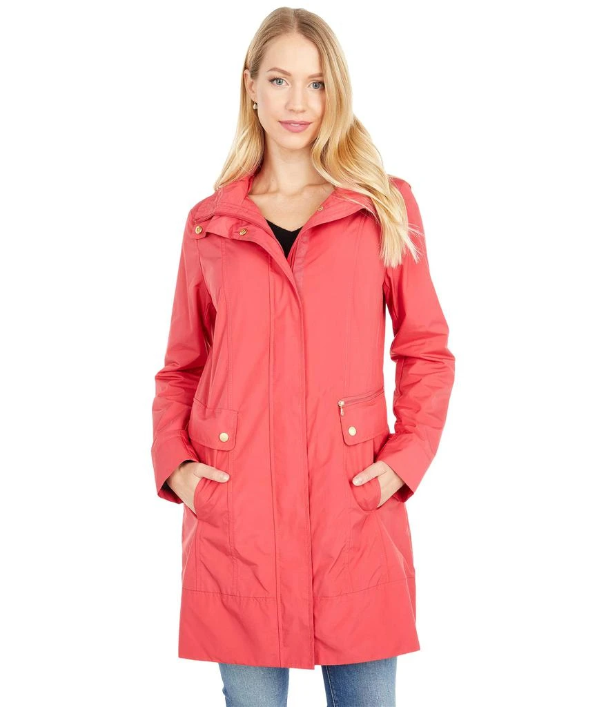 Cole Haan 34 1/2" Single Breasted Rain Jacket with Removable Hood 1