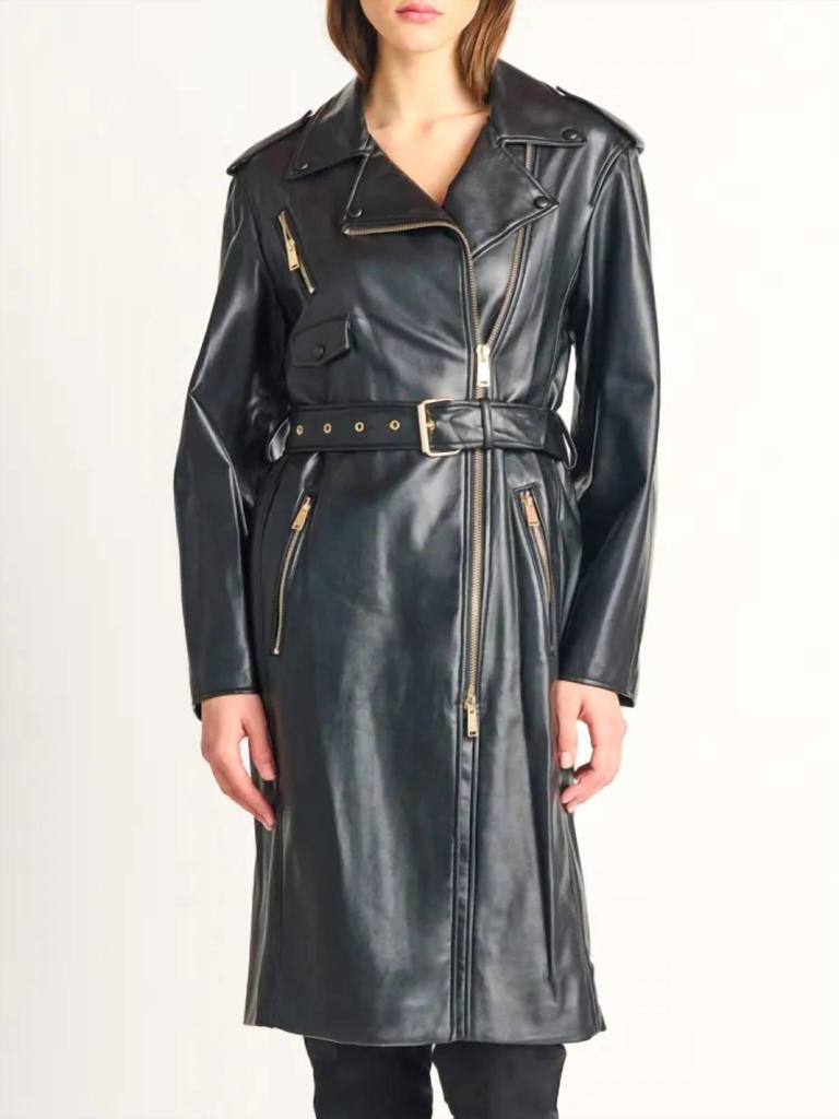 Dex Dex - Belted Faux Leather Coat