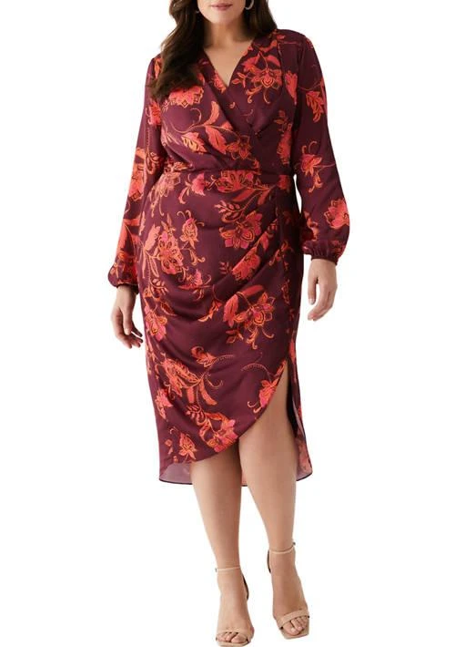 ELLA Rafaella Rafaella Plus Size Faux Wrap Long Sleeve Midi Dress 1