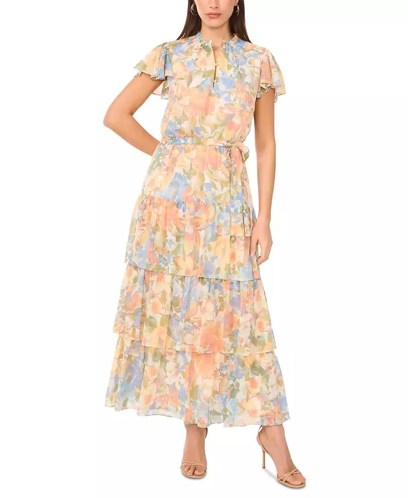 Sam & Jess Women's Tiered Floral Flutter-Sleeve Maxi Dress 1