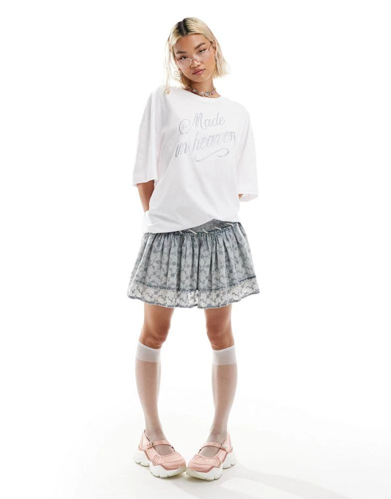 COLLUSION COLLUSION oversized rhinestone skate t-shirt in white 2