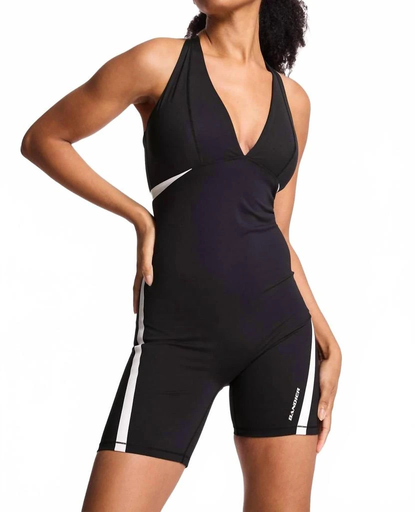 BANDIER V-Neck Plunge Contrast Short Catsuit In Black/white 3