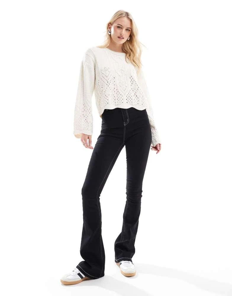 Don't Think Twice DTT Tall Bianca high waist flared jeans with heart pocket detail in black 1