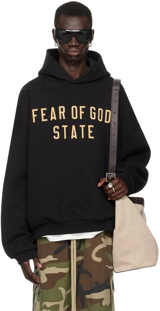Essentials Black Printed Logo Hoodie 1