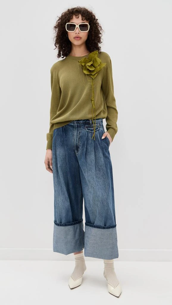 Marques Almeida Thin Knit Crew Neck Sweater with Flower Embellishment 4
