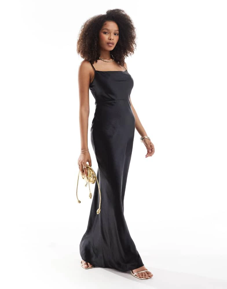 Pretty Lavish Pretty Lavish Bridesmaid Keisha satin maxi dress in black ...