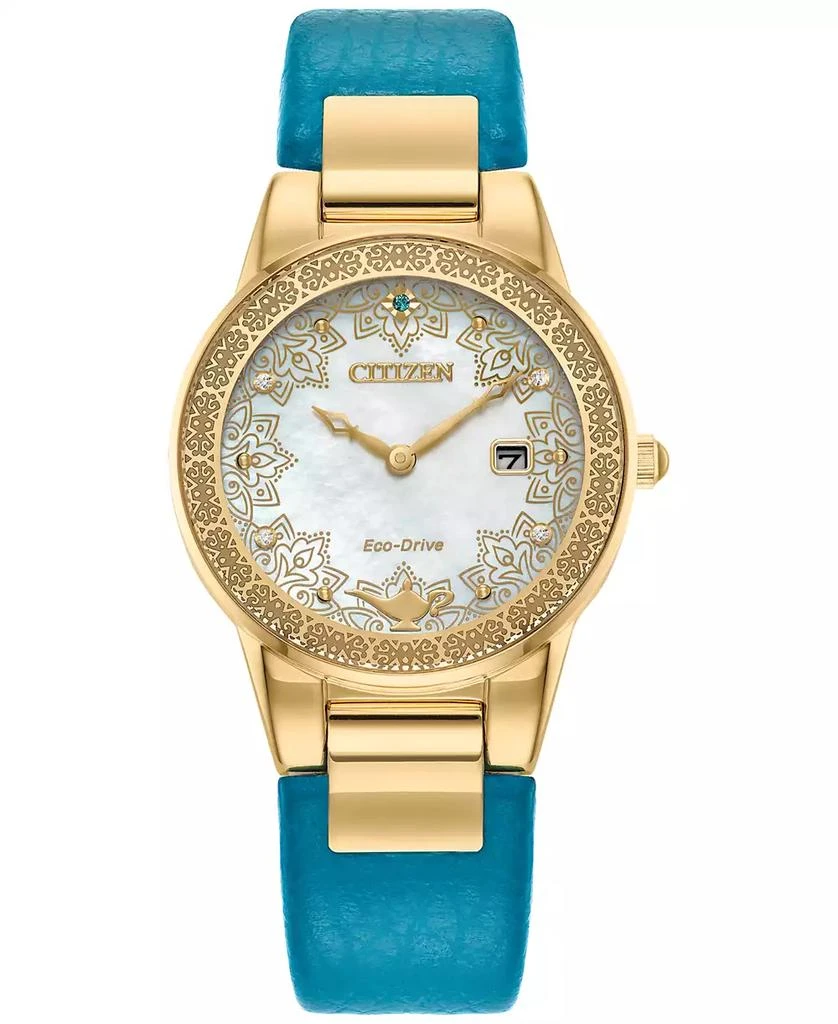 Citizen Eco-Drive Women's Disney Aladdin's 30th Anniversary Teal Leather Strap Watch 30mm Gift Set 1