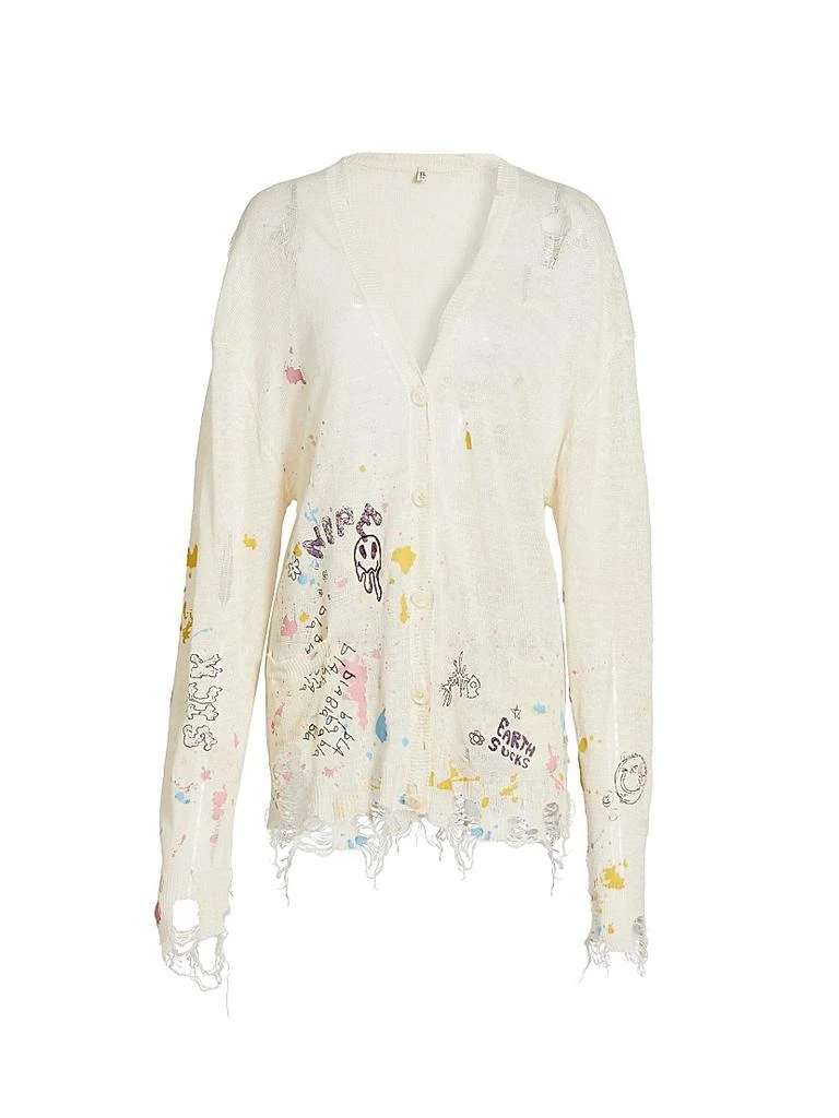 R13 Distressed Graffiti Linen Boyfriend Cardigan 1