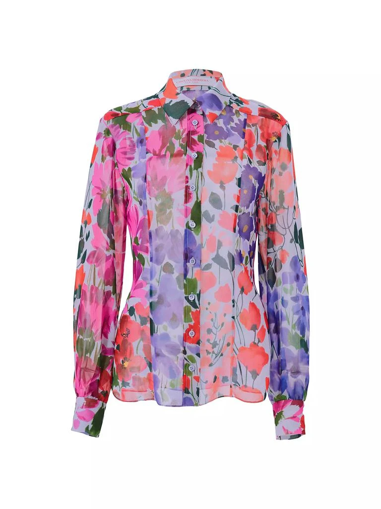 Carolina Herrera Celeste Sheer Floral Blouse 1