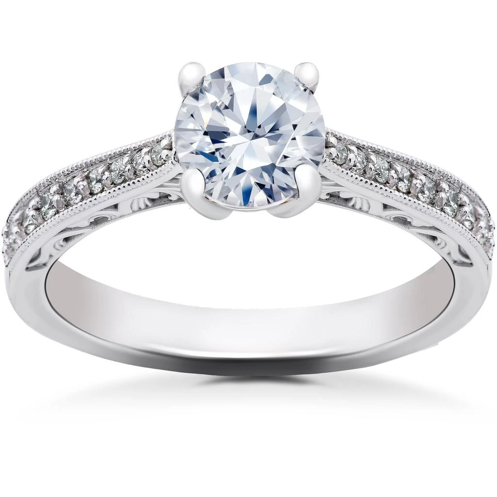 Pompeii3 1 1/6 ct Lab Created Eco Friendly Diamond Vintage Engagement Ring 14k White Gold 1