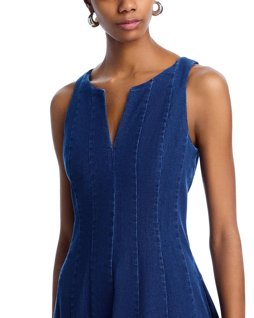 AQUA Denim Panel V Neck Sleeveless Midi Dress - Exclusive 2