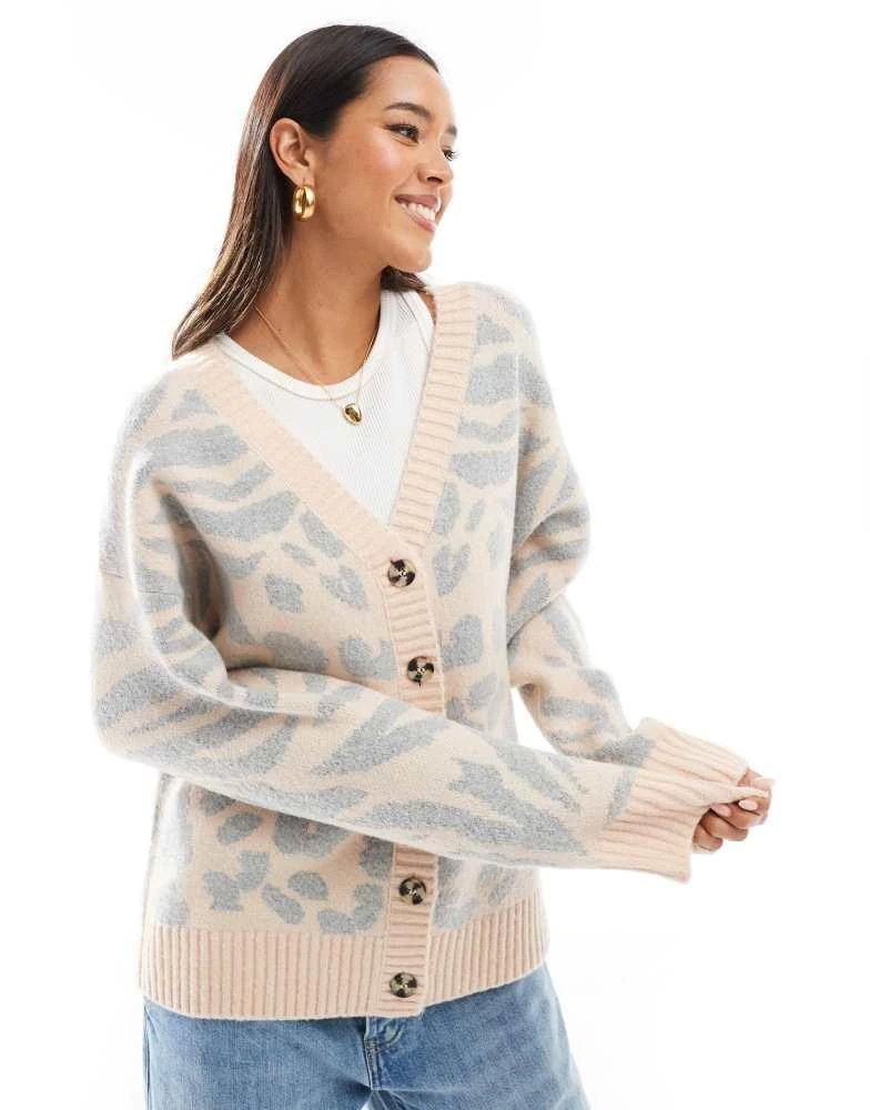 Miss Selfridge Miss Selfridge animal pattern longline cardigan in soft pink 2