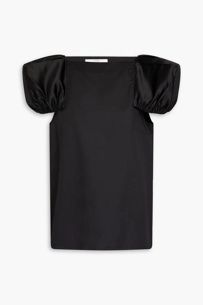 Tibi Satin-paneled cotton-poplin top 1