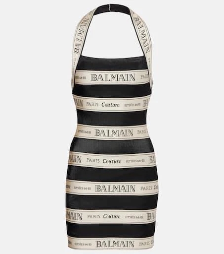 Striped halterneck jacquard minidress