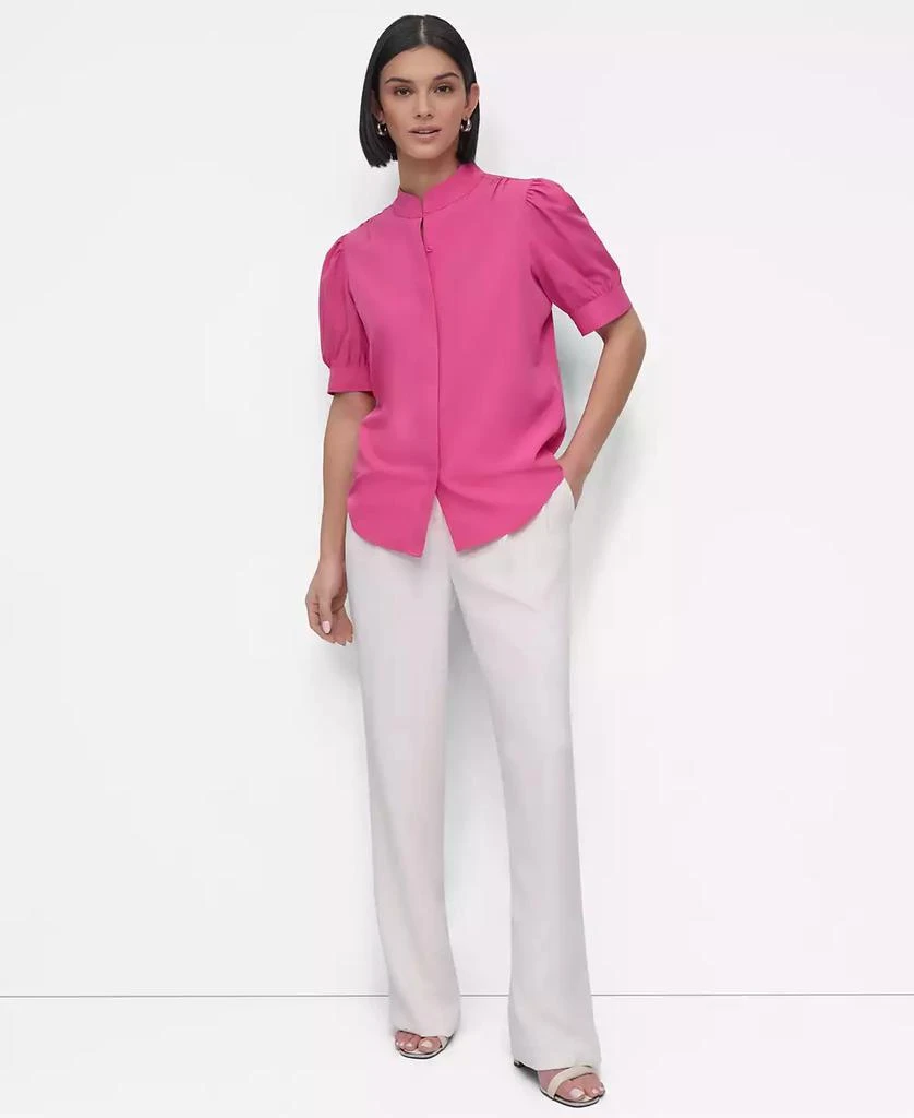 DKNY Petite Mandarin-Collar Puff-Shoulder Shirt 4