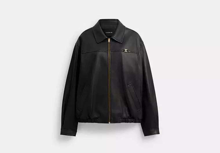 Coach Heritage C Plaque Oversized Leather Jacket