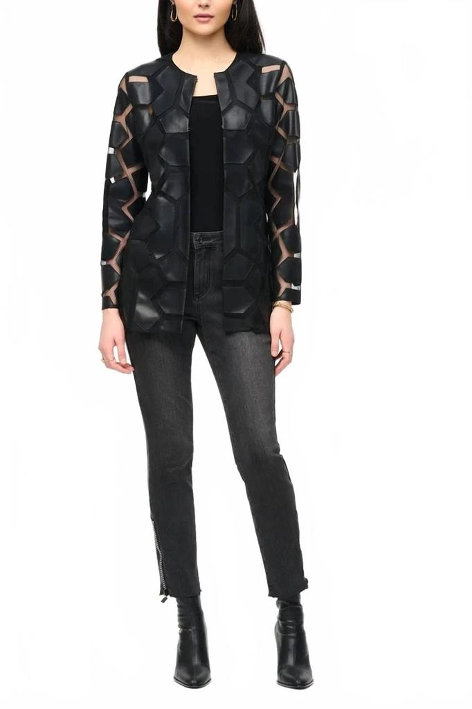 JOSEPH RIBKOFF Laser-Cut Leatherette On Mesh Jacket In Black 2