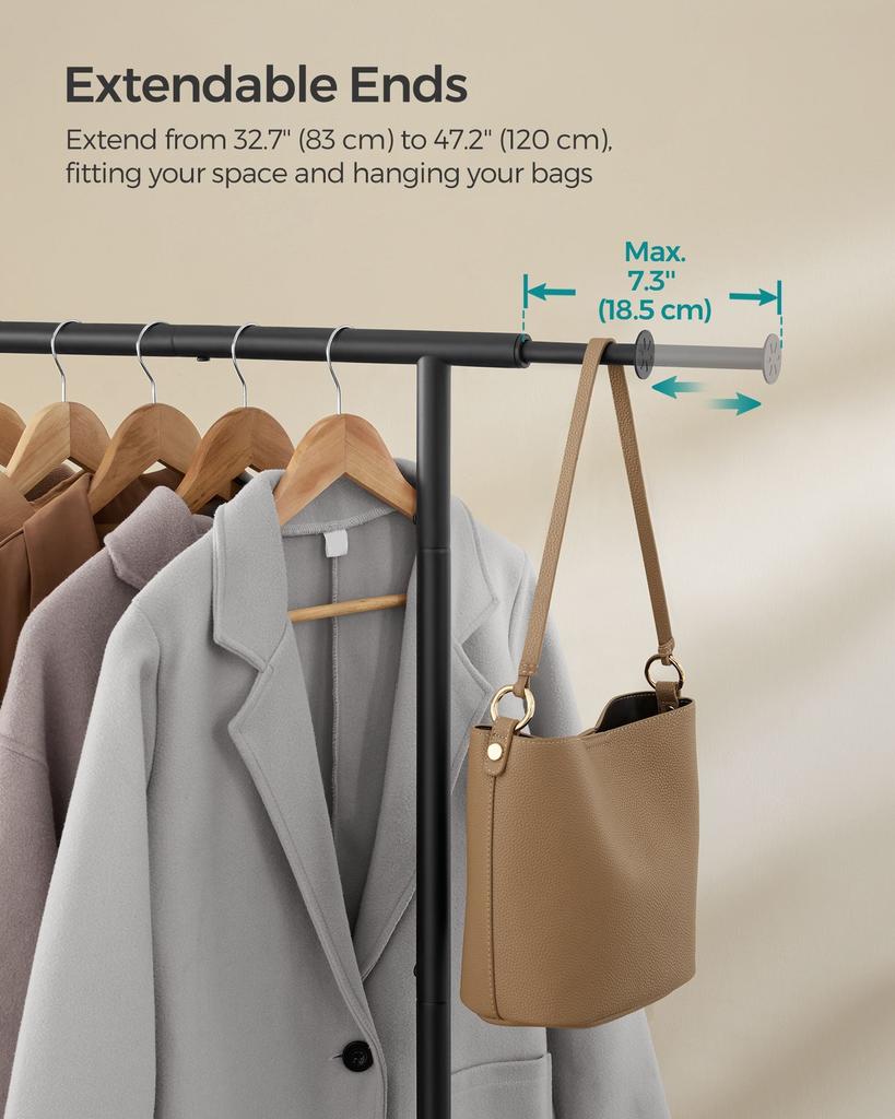 BreeBe Clothes Rack with Extendable Rail and Wheels Ink Black