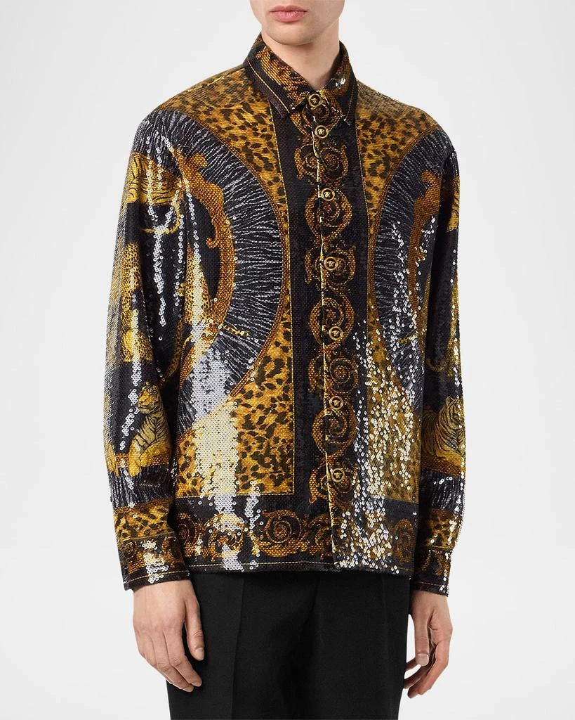 Versace Men
s Wild Cats Sequin Button-Down Shirt 3
