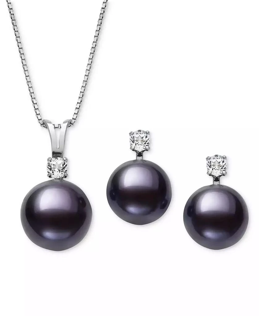 Belle de Mer 2-Pc. Set Dyed Black Peacock Cultured Freshwater Pearl (9-10mm) & Lab-Created White Sapphire (1/3 ct. t.w.) Pendant Necklace & Stud Earrings in Sterling Silver (Also in Blush Pink Freshwater Pearl) 4