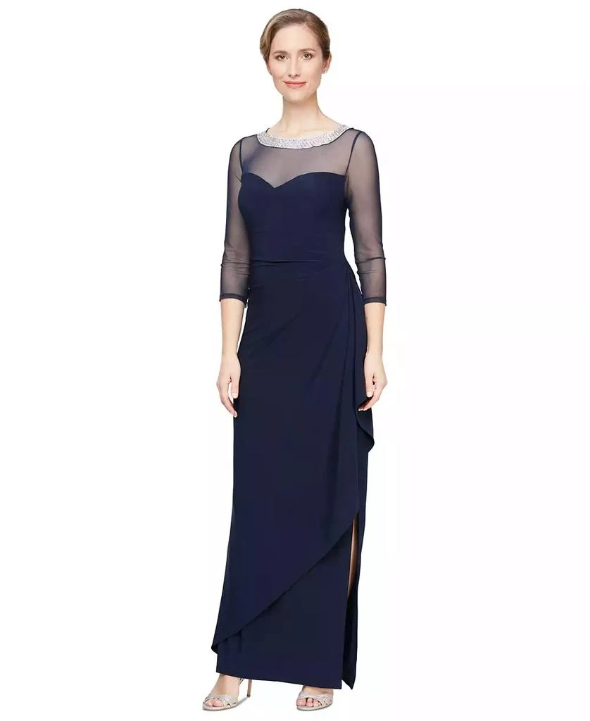 Alex Evenings Petite 3/4-Sleeve Illusion Ruffled Gown 1