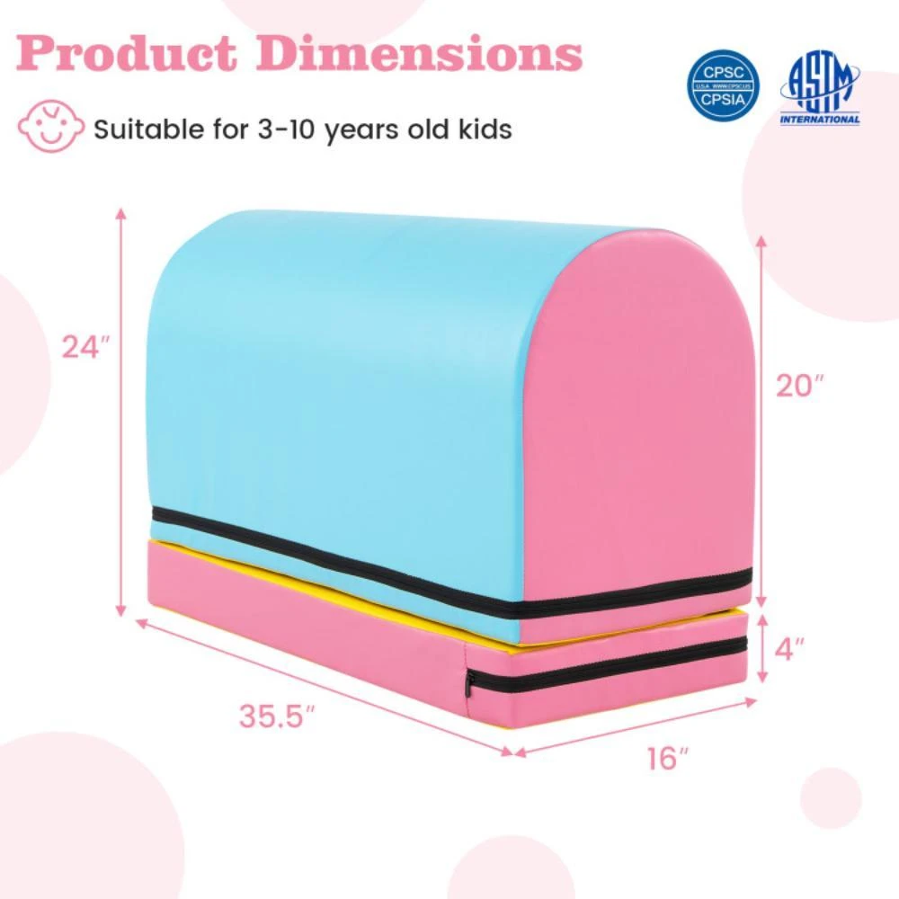 Hivvago Gymnastics Vaulting Box with Detachable Mat Carrying Handle for Kids-Blue 6