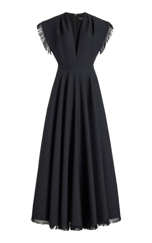 Brandon Maxwell Brandon Maxwell - The Irena Fringed Wool-Silk Maxi Dress - Black - US 4 - Moda Operandi