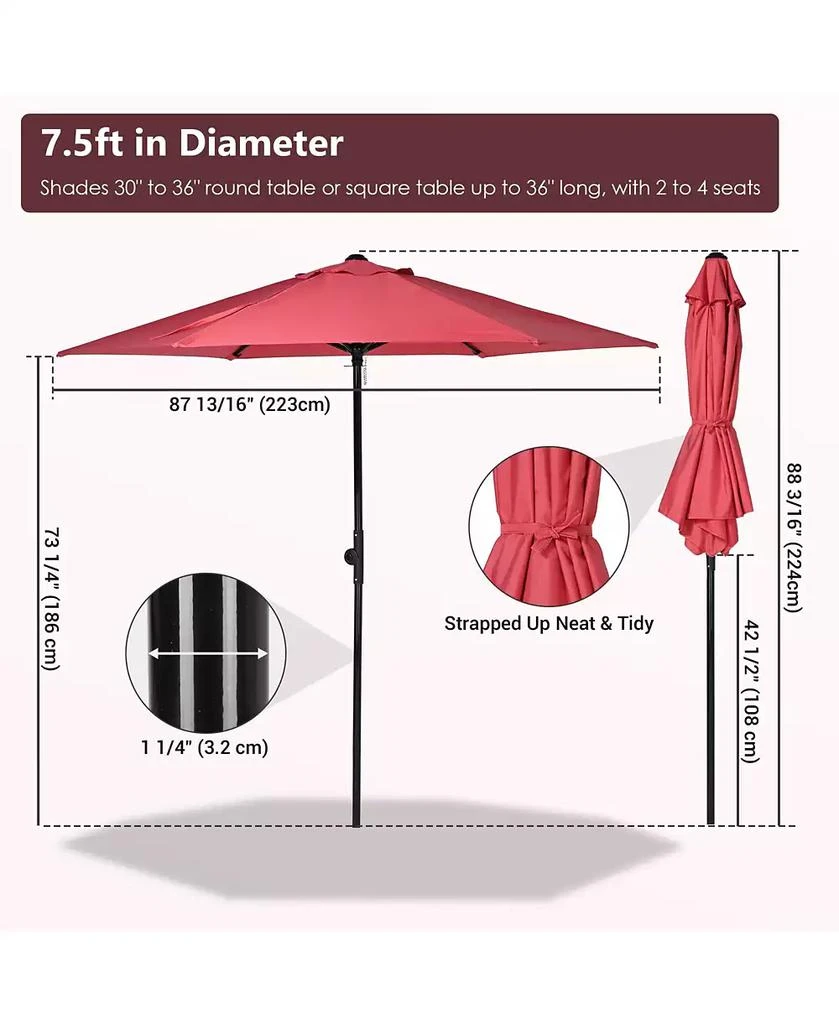 Yescom 7.5 Ft Outdoor Patio Umbrella 6 Ribs with Scale Tilt Button Strap UV30+ Sunshade Garden Parasol for Yard Deck Market Pool Red 8
