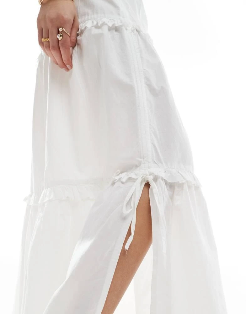 Monki Monki tiered maxi skirt with ruffle detail in white 2