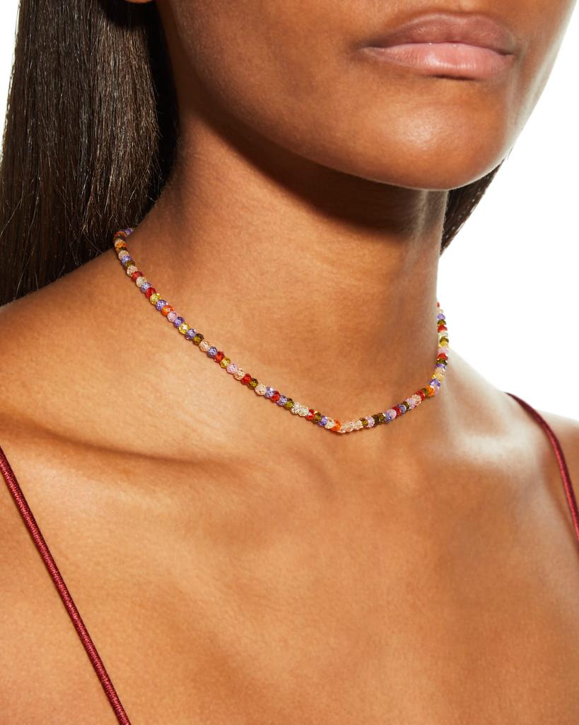 Sydney Evan 4mm Rainbow CZ Choker Necklace with Pave Diamond Ball