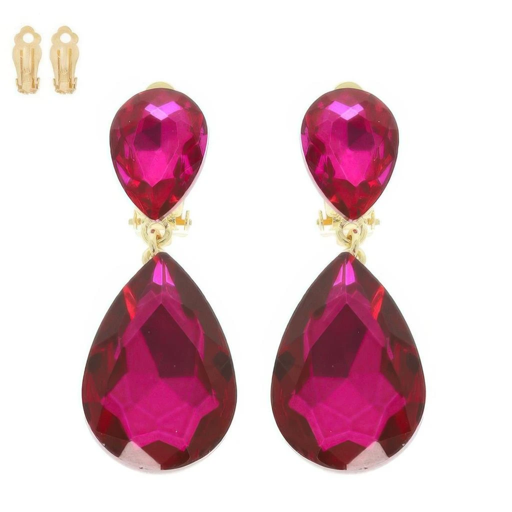 TRUEDAMES Teardrop-cut Crystal Clip On Earrings 7