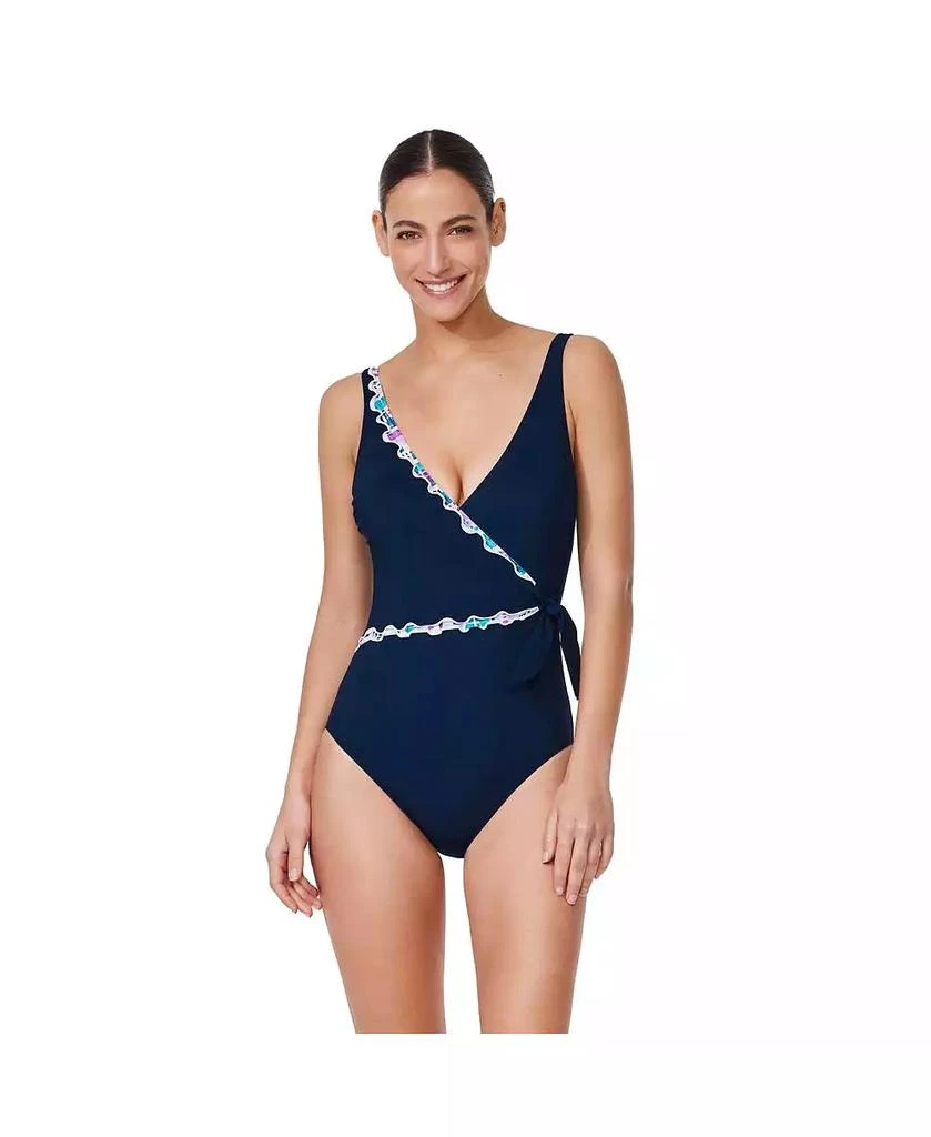 Profile by Gottex Womens Canva Tricolore V Neck Surplice One Piece